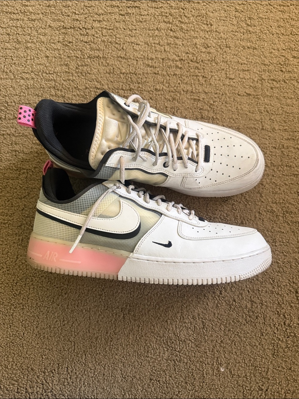 Men”s Nike Air Force ones White and Pink Low-Top Air Sneakers size 13